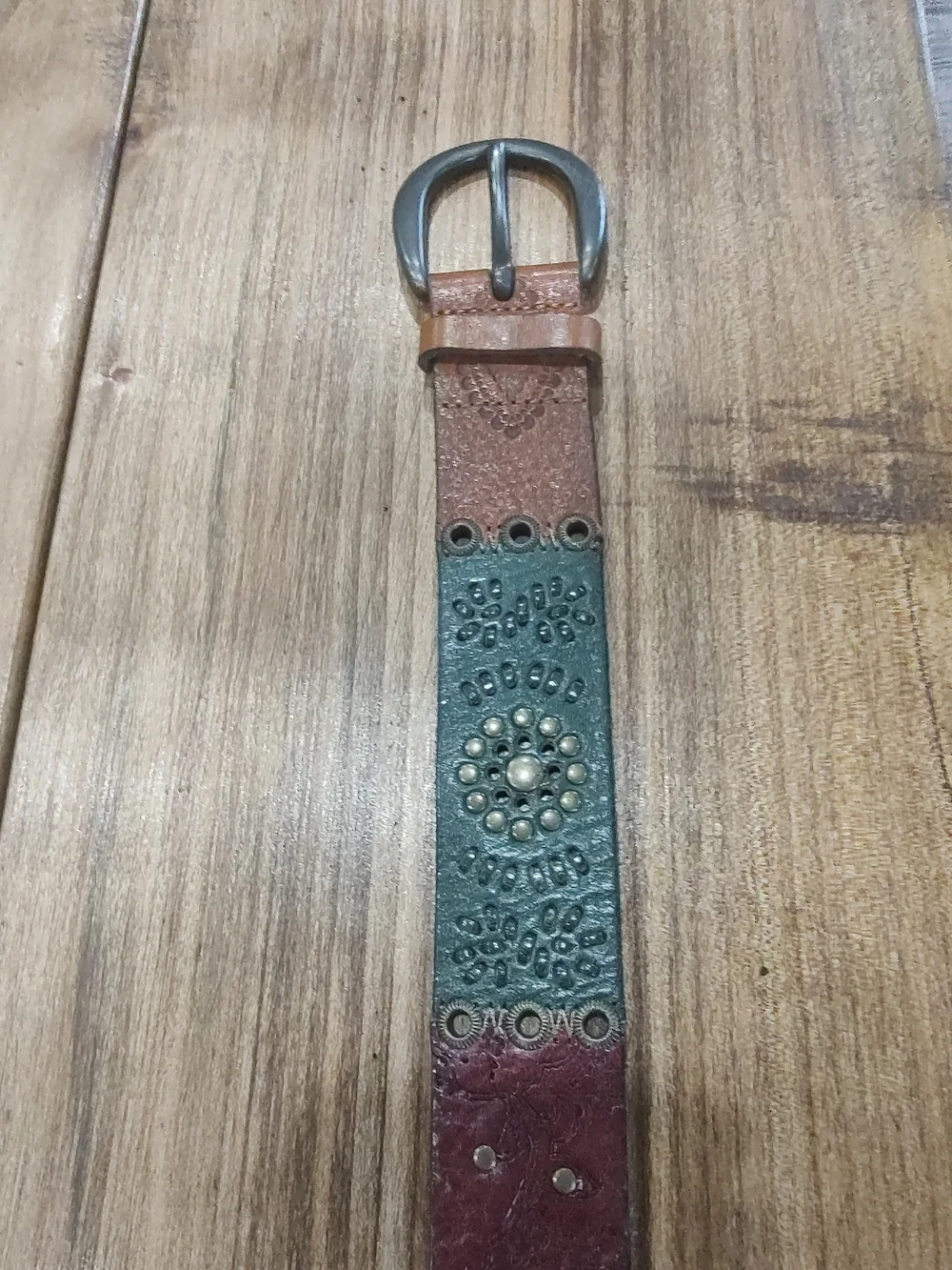 Vintage, Genuine Fossil Patchwork Leather Belt. Size L